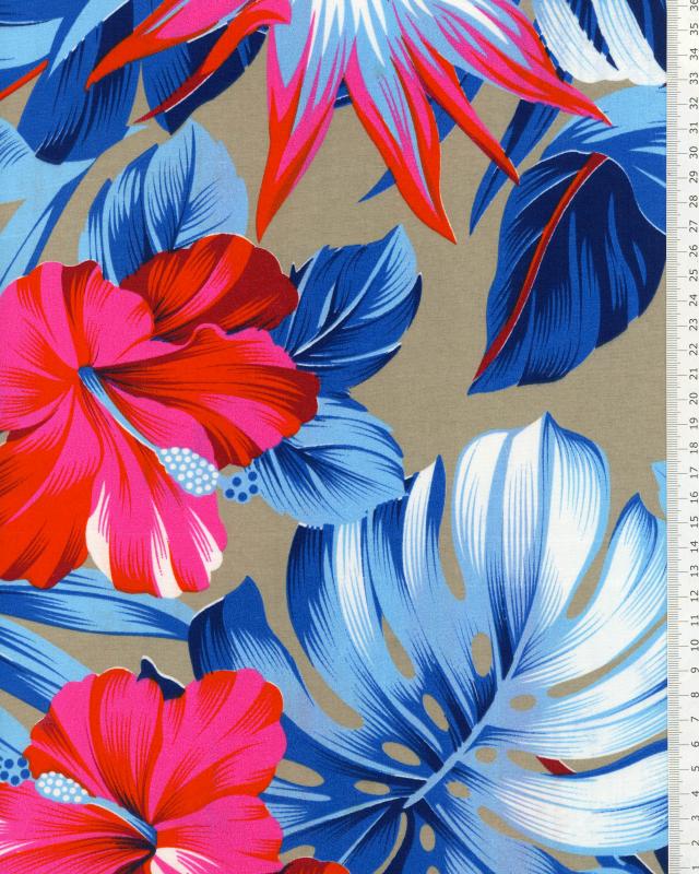 Tissu Polynésien HIBISCUS Bleu - Tissushop